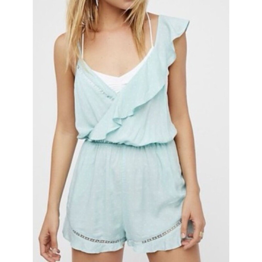 Seafoam One-Shoulder Ruffle Romper - Picture 5 of 6